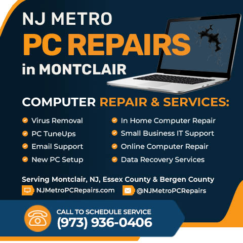 Homepage banner with a list of their computer repair services in Montclair